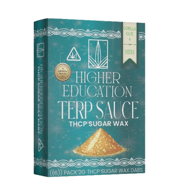 Higher Education 2G THCP Sugar Wax in Gorilla Glue 4 flavor, perfect for dabbing enthusiasts seeking THCP benefits.