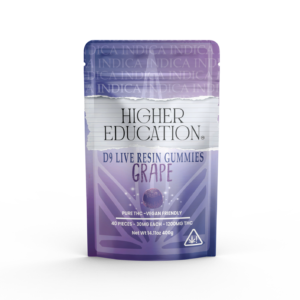 Higher Education 1200mg D9 Live Resin Gummies in Grape flavor offer premium Delta 9 edibles for a relaxing experience.