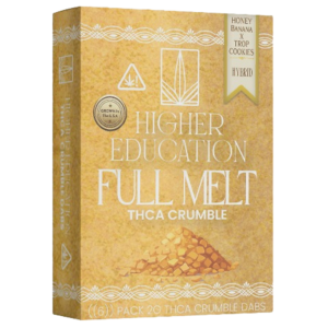 Higher Education 95% THCA Crumble in Honey Banana x Trop Cookies flavor, perfect for dabbing and cannabis concentrates enthusiasts.