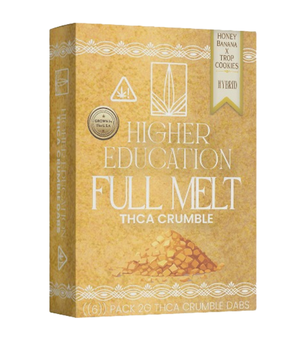 Higher Education 95% THCA Crumble in Honey Banana x Trop Cookies flavor, perfect for dabbing and cannabis concentrates enthusiasts.