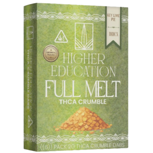 Higher Education 95% THCA Crumble in Key Lime Pie flavor, perfect for dabbing enthusiasts and cannabis concentrate lovers.