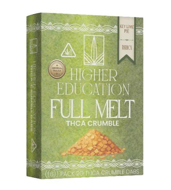 Higher Education 95% THCA Crumble in Key Lime Pie flavor, perfect for dabbing enthusiasts and cannabis concentrate lovers.