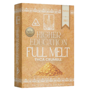 Higher Education 95% THCA Crumble in Papaya flavor, perfect for dabbing enthusiasts seeking premium cannabis concentrates.