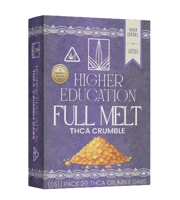 Higher Education 95% THCA Crumble in Key Lime Pie flavor, perfect for dabs and cannabis concentrates enthusiasts.