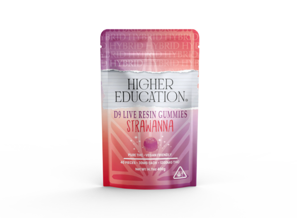 Higher Education 1200mg D9 Live Resin Gummies in Strawnana flavor offer the best THC experience with Delta 9 edibles.